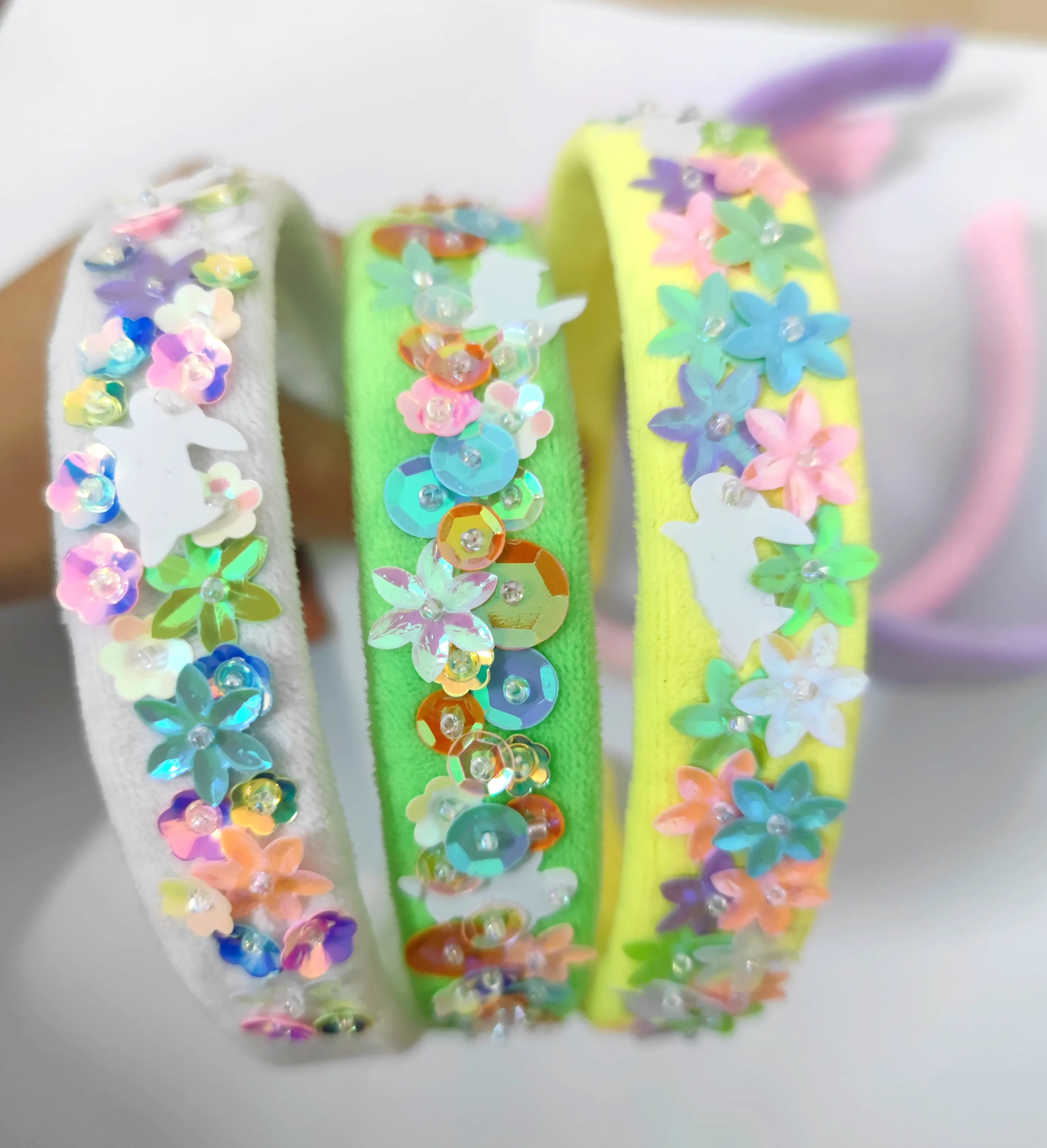 Phục Sinh Thỏ Nhung Hairband Thêu Sequins Nhung Headband Tùy Chỉnh Thêu Sequins Headband Cho Trẻ Em Tóc Phụ Kiện