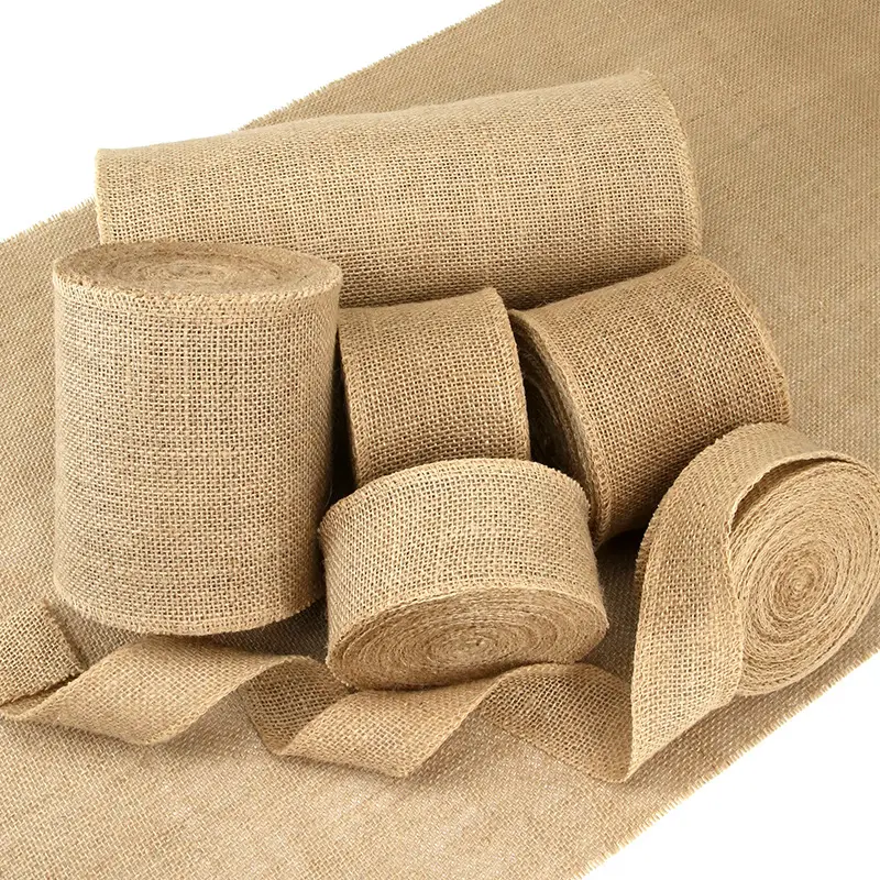 Rouleau de tissu en Jute jaune, tricoté ruban en chanvre pour bricolage de décorations de noël, bande pour bricolage