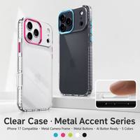 Funda Transparente Antigolpes de TPU con Marco Metálico para Cámara y Botones Metálicos para iPhone 16 15 Pro Max
