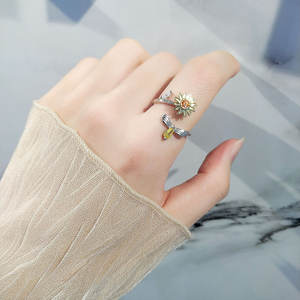 Anillos Vintage de girasol para mujer estilo coreano anillo de dedo de apertura ajustable joyería de novia <span class=keywords><strong>Gif</strong></span> - Product Image 5