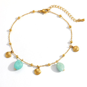 Stainless Steel Anklet With Seashell Pendant 18k Gold Plated Women's Foot <b>Ornament</b> Ocean Theme Beaded Chain - Product Image 5
