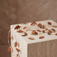 Guirlande lumineuse N-CONCEPT en tissu cuivré motif feuille de chêne, 1,8 m, alimentée par piles, LED blanc chaud, pour décoration intérieure et table de fête