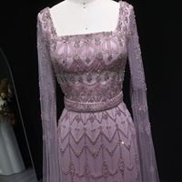 Robe de soirée de luxe Sharon Said SS089 rose perlée avec manches cape, robes de mariée de luxe pour femmes de Dubaï, prêtes à être expédiées