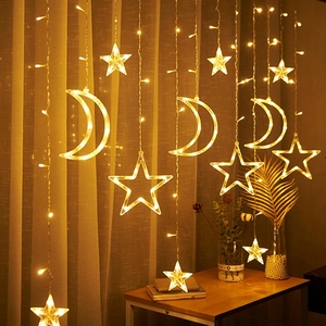 Guirlande décorative EID Mubarak, rideau lumineux à LED, en forme de lune, d'étoile, pour fête musulmane islamique Al Adha Ramadan, nouvelle collection - Product Image 6