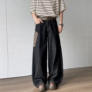 Spliced Serpentine Machete Jeans Hommes Lâche Jambe Droite Niche Broderie <span class=keywords><strong>Original</strong></span> Bovins Noir Pantalon Large - Product Image 2