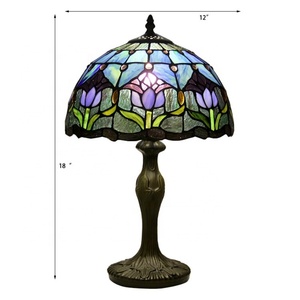LongHuiJing Mediterranean for Style Stained Glass AC Powered LED Table Lamp Night <b>Light</b> 12-Inch Dome Lampshade Zinc Alloy - Product Image 3