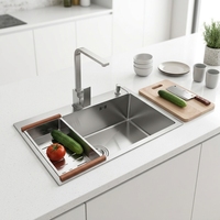 Évier de cuisine moderne de luxe écologique à cuve unique en acier inoxydable 304, installation sous plan, garantie 3 ans