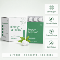 OEM Energy Focus Mints, menthes naturelles, caféine, L-théanine, sans sucre, menthe verte, complément alimentaire, vente en gros, en vrac, étiquette privée