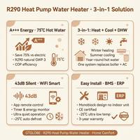 Pompe à chaleur air-eau R290 DC Inverter A+++ tout-en-un, chauffage, refroidissement, ECS, CE, GTGLOBE, galvanisée, design moderne et flexible
