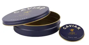 500g-10g vendita diretta della fabbrica di metallo stagno caviale scatola rotonda di ferro in oro nero contenitore argento con coperchio logo stampato