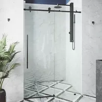 Porte de douche coulissante simple en verre avec charnière en alliage d'aluminium moderne, kit complet avec cadre noir 6 mm, garantie 5 ans pour hôtels (modèle Diamond)