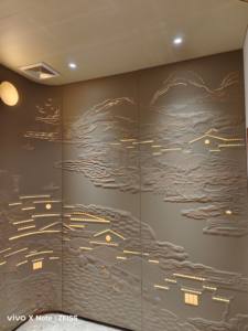 定制家居室内木质镶板客厅电视背景墙板卧室压花雕刻3D艺术墙板 - Product Image 5