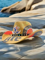 Chapeau de cowboy en paille marron en gros, drapeau américain, étoile, strass, pour la fête du 4 juillet, fête de l'Indépendance, pour adultes