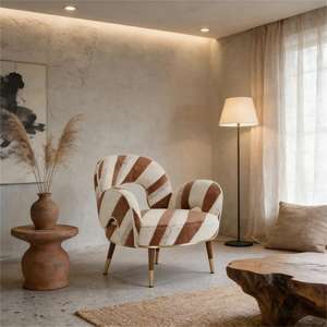<span class=keywords><strong>Fauteuil</strong></span> de détente unique en velours rayé, luxueux et artistique, chaise individuelle douce et durable pour salon, chambre, villa - Product Image 3