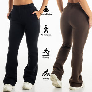 <span class=keywords><strong>Pantalon</strong></span> de survêtement de sport actif solide de haute qualité pour femmes nouveau Design brodé Logo taille haute jambe <span class=keywords><strong>large</strong></span> Flare hiver - Product Image 1