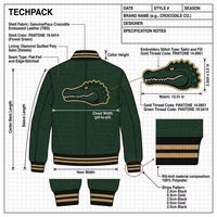 Veste universitaire en cuir pour homme, OEM, vert brillant, col côtelé, broderie chenille, personnalisée, en peau de mouton gaufrée façon croco