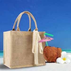 Hot Selling Custom Logo Jute Tote <b>Bag</b> with <b>Long</b> Handle Recyclable Waterproof Beach and Travel Groceries Letter Pattern - Product Image 5