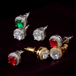 Orecchini in Oro Bianco con Diamanti Rossi Fantasia Taglio Rotondo Stile Classico Gioielli da Donna per Uso Quotidiano - Product Image 2