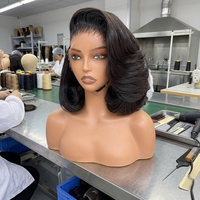 Perruque Courte Bob en Cheveux Humains Vierges Brésiliens, Ondulée, Dentelle HD, Sans Colle, Pré-Plumée, Ligne de Cheveux Naturelle pour Femmes Noires