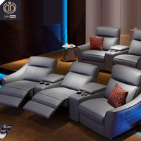 Moderne Luxus Beige Electric Cinema Recliner Sofa Heimkino-Möbel mit ausziehbarem Echt leder und Holzrahmen