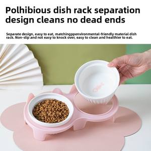 Mangkuk ganda keramik untuk anjing kucing, mangkuk air makanan hewan peliharaan ramah lingkungan kaki tinggi mulut miring melindungi tulang belakang tengkuk hewan peliharaan - Product Image 5