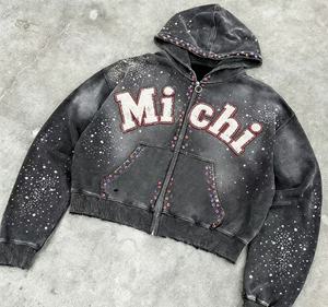 Felpe con Cappuccio Personalizzate 100% Cotone con Cerniera, Ricamo, Stampa, Effetto Vintage, Lavaggio Distressed, Strass, Casual - Product Image 1