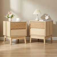 Table de chevet en MDF couleur personnalisée avec 2 tiroirs et grain de bois cannelé pour mobilier de chambre moderne