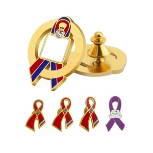 Rosettes Satin Ribbon Kim Loại Mạ Vàng Pin Huy Hiệu Vú Ung Thư Y Tá Men Pins Xanh Đỏ Hồng Tùy Chỉnh Trâm Pin Huy Hiệu Y Tá - Product Image 2