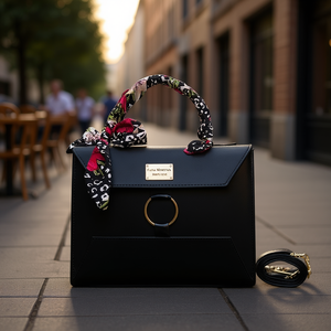 Sac à main en cuir noir pour femme Fana Minerva, forme rectangulaire, deux poignées, décoration chaîne, style décontracté, usage quotidien - Product Image 2