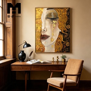 Quadro su Tela Fatto a Mano I Lacrime Dorate di <span class=keywords><strong>Gustav</strong></span> <span class=keywords><strong>Klimt</strong></span>, Quadro I Lacrime di Freya, Dipinti ad Olio Astratti con Cornice, Decorazione per la Casa - Product Image 4