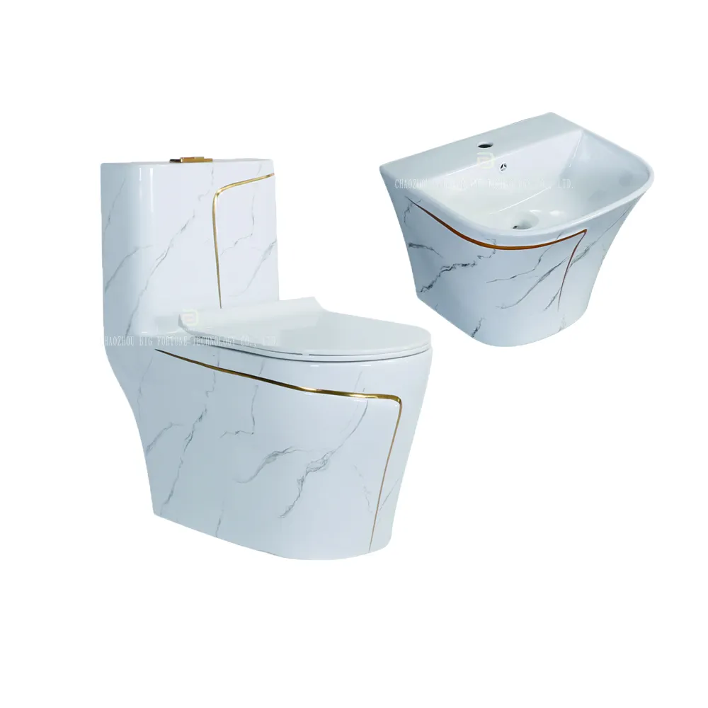 Luxushotel sanitärarmatur Marmor kommode Toilettenschüssel Badezimmer Keramik WC Toilettenset mit wandhängenden Becken Waschbecken
