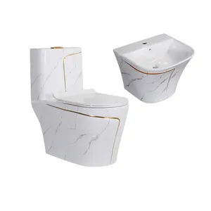 Cômoda de mármore para banheiro, conjunto de vaso sanitário de cerâmica com pia de parede, louças sanitárias de luxo para hotel