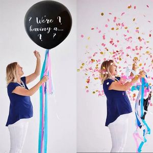 Globo Personalizado Unisex de 36 Pulgadas, Negro Brillante con Confeti, para Baby Shower - Product Image 4
