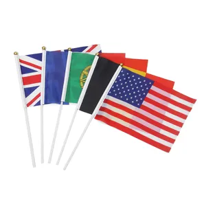 100% पॉलिएस्टर हाथ झंडा सजावट विज्ञापन झंडा सभी दुनिया भर में पदोन्नति के लिए हाथ पकड़ा झंडे