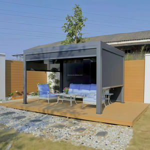 Pergola Bioclimatica Autoportante da Esterno in Alluminio con Porte Scorrevoli in <span class=keywords><strong>Vetro</strong></span> e Tetto Lamellare, Gazebo Robusto di Lunga Durata Trattato a Pressione per un Effetto Naturale - Product Image 2