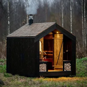 Handcrafted Traditional Wood Sauna with Rustic Charm and Efficient Heating System