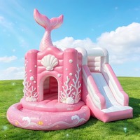 Château gonflable géant en forme de queue de poisson avec double toboggan et piscine, structure de saut en PVC de qualité commerciale pour parc d'attractions pour enfants