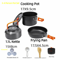 Ensemble de cuisine de camping portable design moderne pour 3-4 personnes, ensemble de cuisine d'extérieur, bouilloire portable, ensemble trois pièces