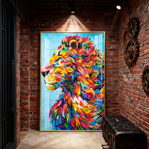 <span class=keywords><strong>Peinture</strong></span> murale LED abstraite en porcelaine de cristal avec motif lion coloré pour entrée, couloir et salon, style <span class=keywords><strong>peinture</strong></span> à l'huile simulée - Product Image 5