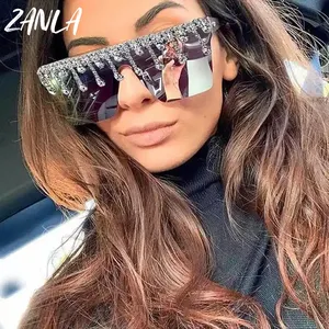 Unique Colorful Diamond Sunglasses Woman 2023 New Rimless Square Sun Glasses Women Fashion Big Lens Luxury Crystal Shades Female