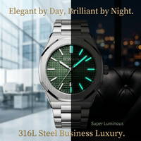Reloj de Hombre Luminoso de Negocios con Logotipo Personalizado de Fábrica al Mejor Precio, Acero Inoxidable 316L, Cristal, Resistencia al Agua 5BAR, Cuarzo de Lujo