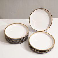 Service de table en céramique gris foncé de luxe, style européen, tasse à café accessible, assiette ronde pour usage domestique, vaisselle élégante