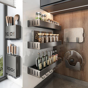 ชั้นวางของติดผนังในครัว Tiandi รูปทรงสี่เหลี่ยมผืนผ้า ที่เก็บมีดแบบไม่ต้องเจาะผนัง ที่จัดเก็บเครื่องปรุงรส โซลูชั่นการจัดเก็บของใช้ในบ้าน - Product Image 3