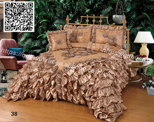 Parure de <span class=keywords><strong>lit</strong></span> de luxe en satin pour mariage, broderie 3D roses, <span class=keywords><strong>couvre</strong></span>-<span class=keywords><strong>lit</strong></span> crème et bordeaux à volants, taies d'oreiller, style princesse, ensemble complet - Product Image 3