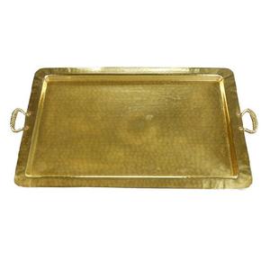Bandeja de servicio de cobre y metal de calidad duradera decorativa de mesa con asas de latón Bandeja de servicio de forma redondeada - Product Image 5