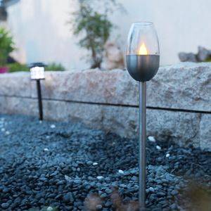 Hejia Outdoor Solar Ground <b>Light</b> Stainless Steel Wine Glass Led Flame Lamp For Garden Pathway Lighting - Product Image 1