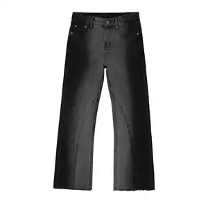 2022FW jeans empilés pour hommes jean droit personnalisé bleu foncé streetstyle pantalon en jean à ourlet brut