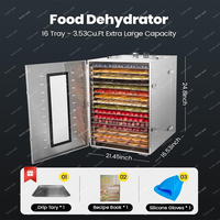 Déshydrateur alimentaire commercial en acier inoxydable à 16 plateaux, sécheur de viande à circulation d'air chaud, 220 V 50 Hz