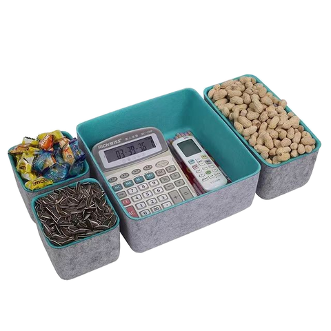 Hot Sale 4-Piece Set Felt Storage Box Two-Color Matching Design Heat-Fixed Drawer Divider Fabric Miscellaneous Organizer Stocked