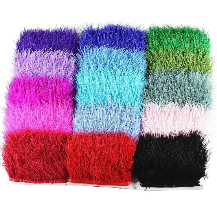 Wholesale Lowest Factory Price Assorted Colored Ostrich Feather Lace Ostrich Fringes Trims With Satin Ribbon For Cheap Sale
